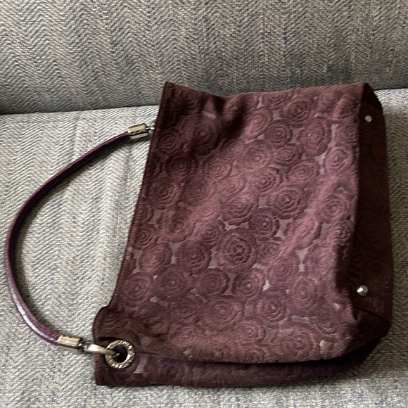 Arcadia Purple leather/suede Floral Embossed Handbag. - Picture 15 of 16